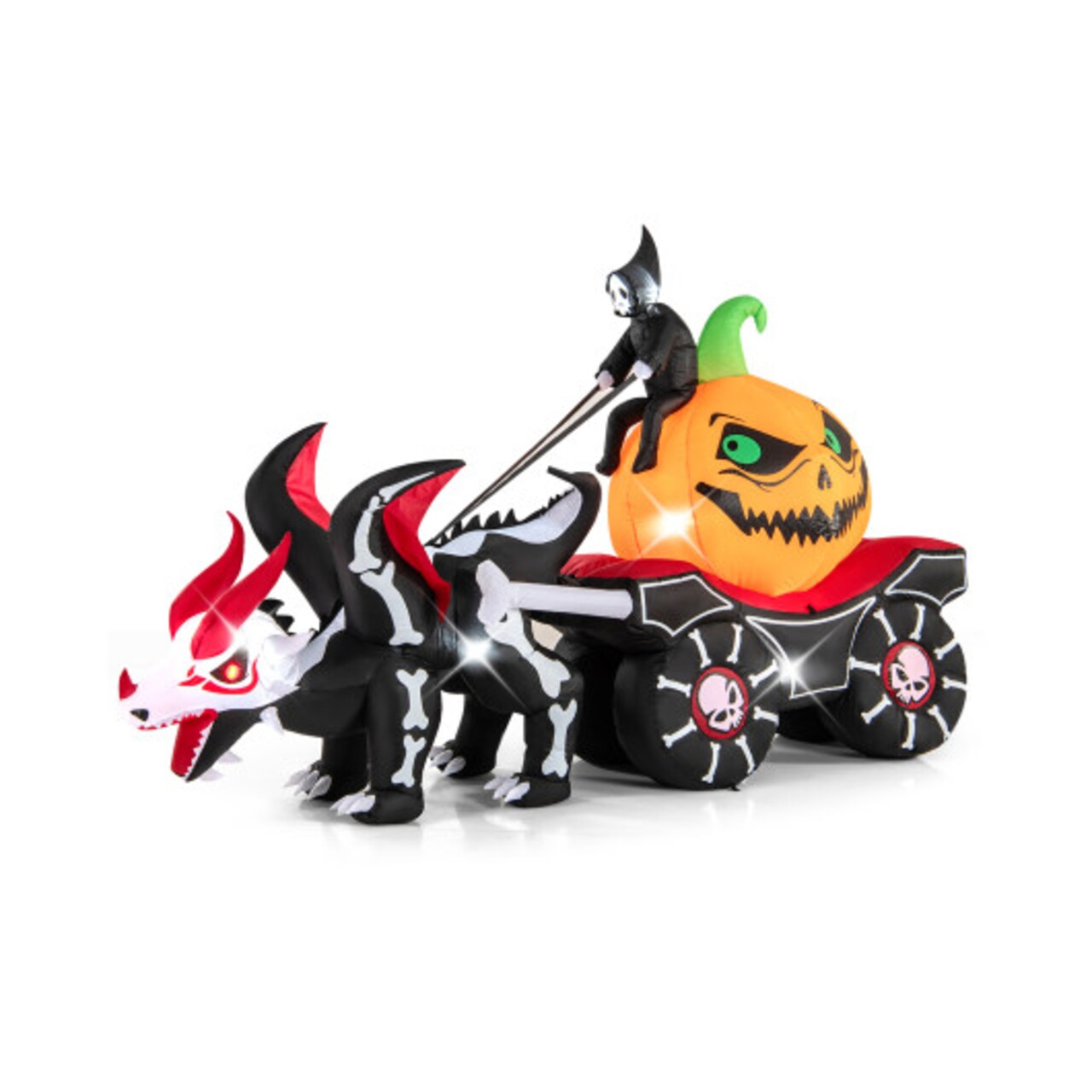 Halloween Inflatable 9 FT Reaper Carriage with 7 LED Lights, Skeleton Dragon Design, Outdoor Lawn Yard Decor with Blower and Fixing Kit